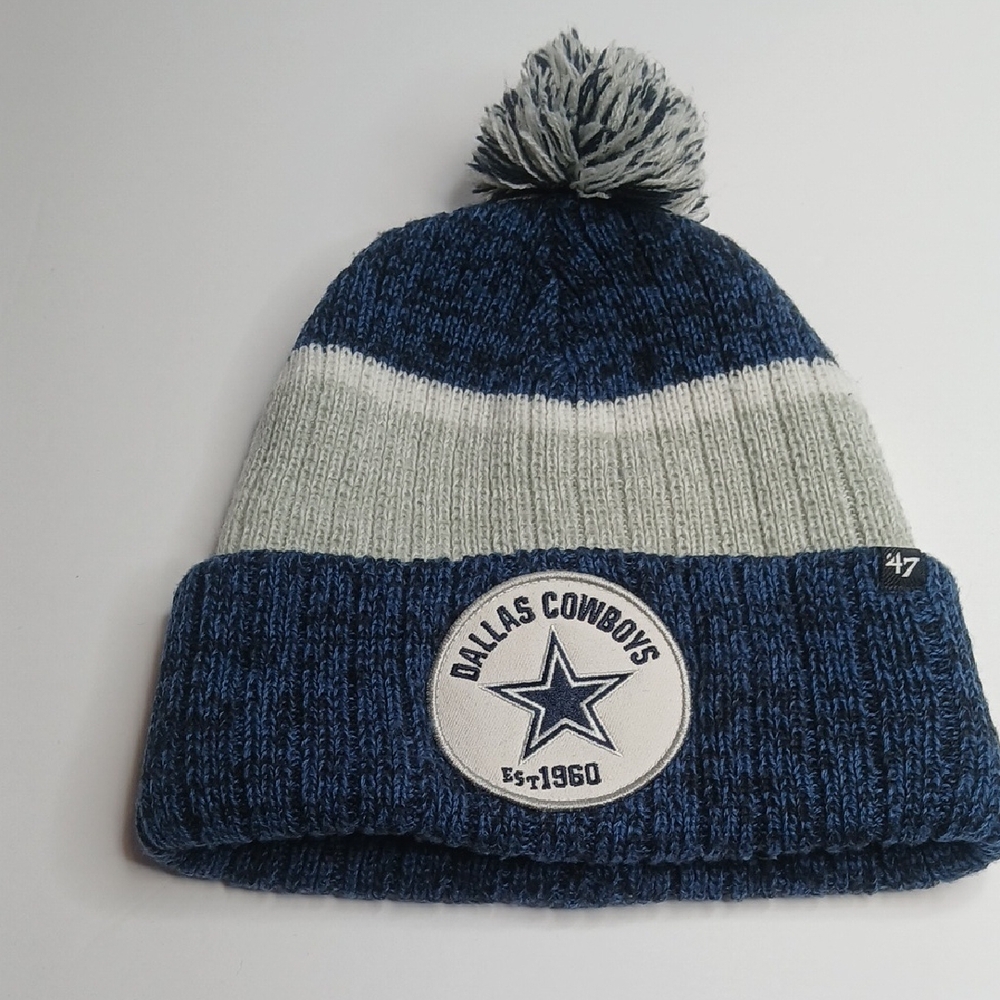 Dallas‎ Cowboys Blue and Gray Pom Beanie